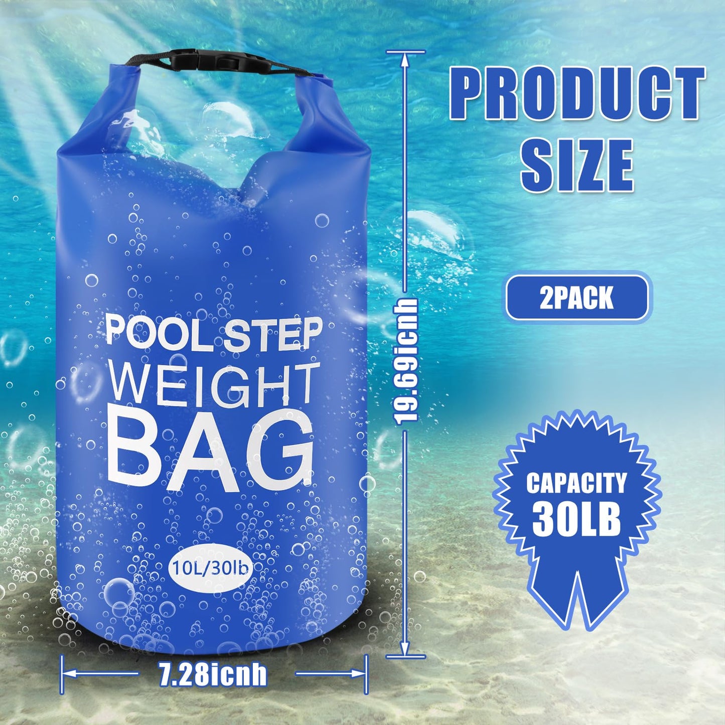 2 Pack 30lb Universal Pool Ladder Weights, No Breaken Pool Step Weights for Above Ground Pools, 500D PVC Waterproof Pool Stair Weights Pool Sand Bags for Above Ground Swimming Pools Stair (Blue)