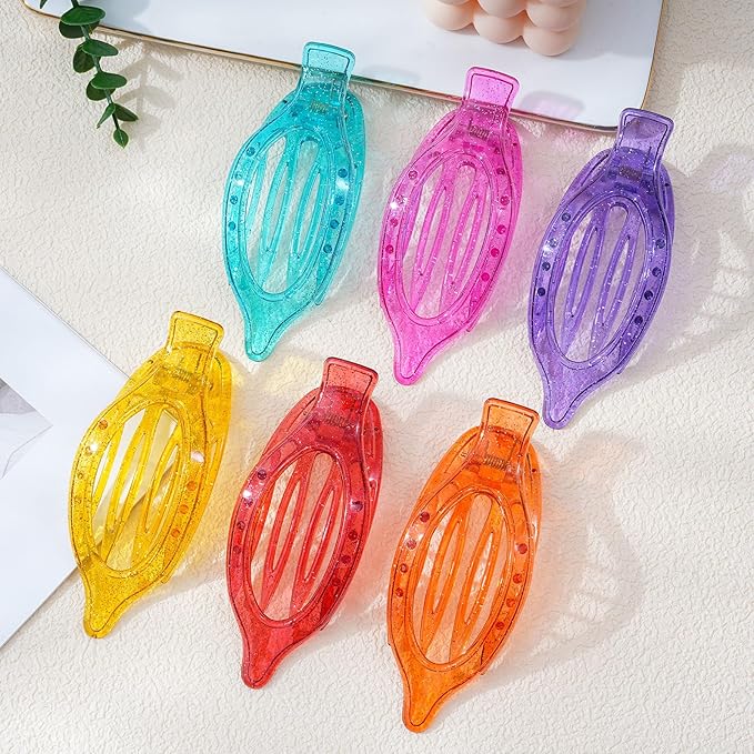French Flat Hair Clips for Women - 6Pcs Flat Hair Claws for Thin Thick Hair Strong Hold No Slip Grip Hair Claw Clips for Women Girls (Sequins (L:4.6 IN, W:1.97IN))