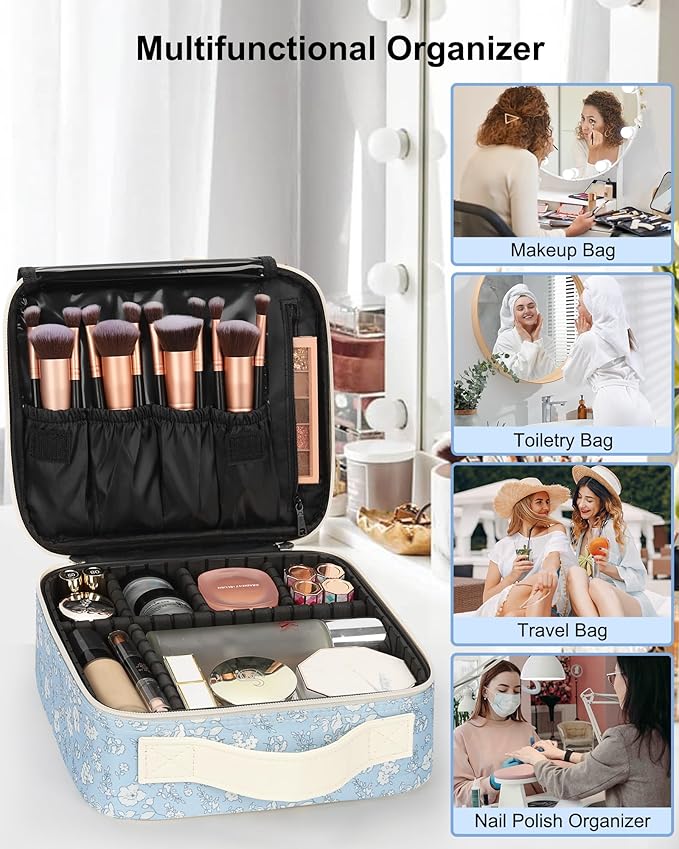 Relavel Travel Makeup Case, Professional Makeup Artist Makeup Bag, Portable Makeup Train Case Organizer with Adjustable Dividers, Cute Cosmetic Bags Birthday Gifts for Girls and Women
