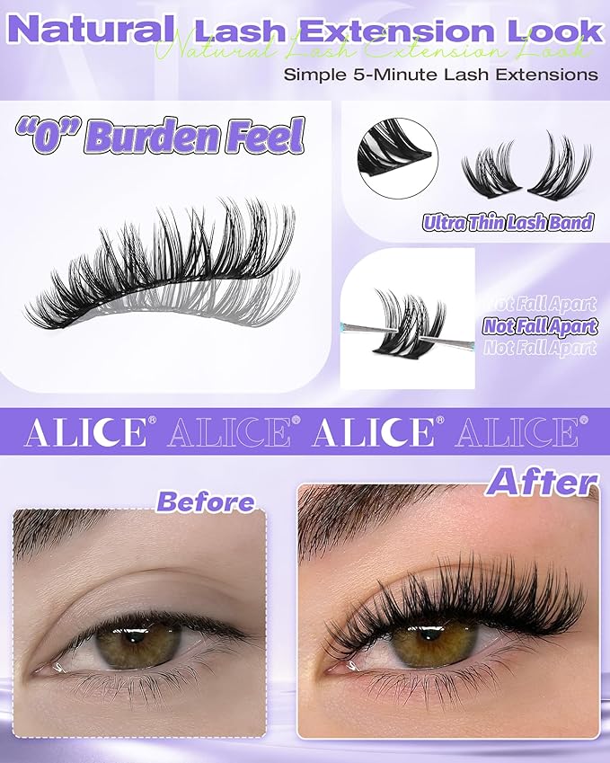 ALICE Flaunt Lash Clusters Wispy Eyelash Clusters 8-16mm Thin Band Cluster Eyelash Extensions DIY Salon Individual Lashes 168pcs Natural Volume Lash Extensions
