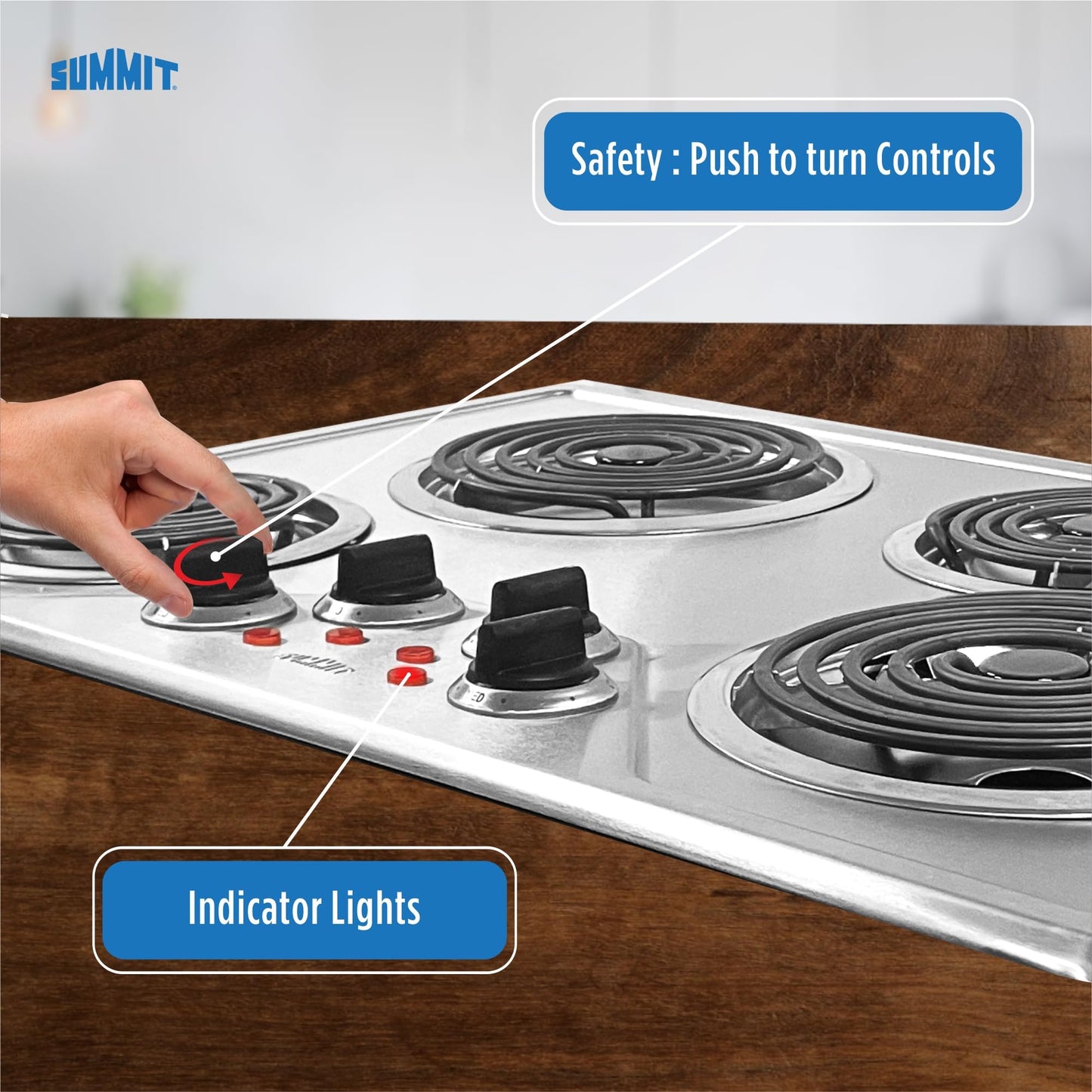 Summit 30" 4 Burner Electric Cooktop, 230 Volt Coil Electric Cooktop, ADA compliant, Stainless Steel- CR430SS
