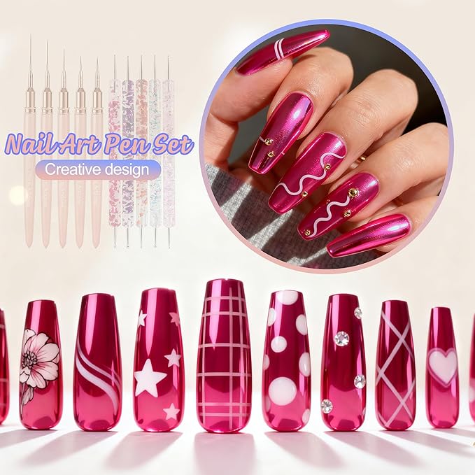 Artdone Nail Art Pens And Brushes Set With Liner Paint Dotting Tools, 11PCS Black Color Nail Tools For Long Lines, Thin Details, Fine Drawing For UV Gel Polish Design Sizes 5/8/12/20/25mm