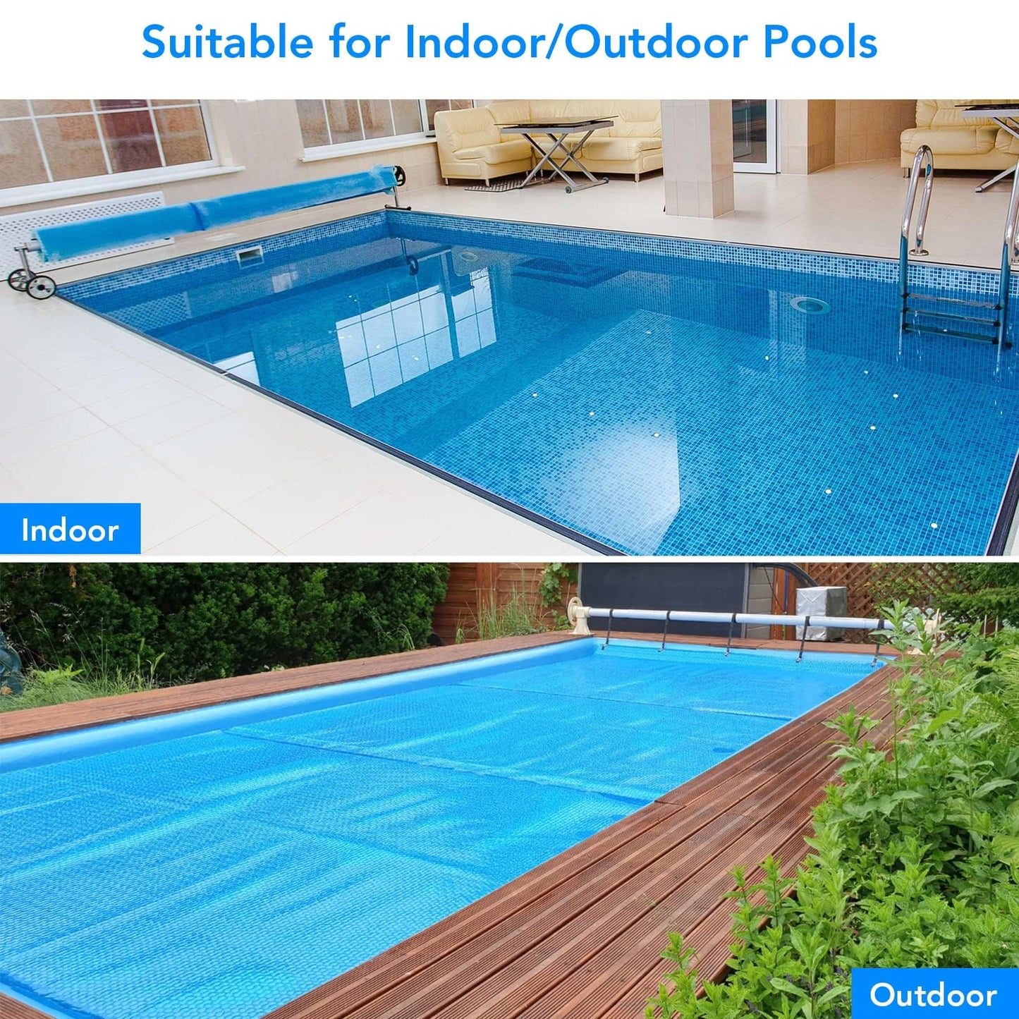 EliteEdge Solar Pool Cover 16x32 ft, 14mil Rectangle Solar Blanket for Inground Pool and Above-Ground Swimming Pool, Blue