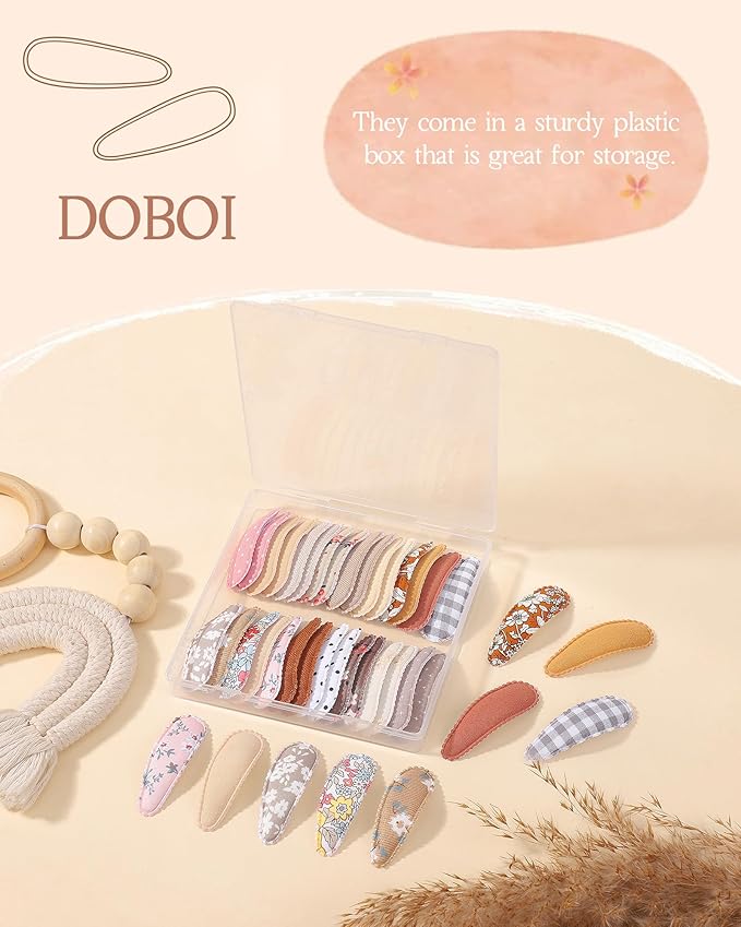 doboi 40 Pcs Floral Print 2.2 Inches Hair Clips and Bows for Baby Girls - Non-Slip Snap Barrettes and Hair Accessories