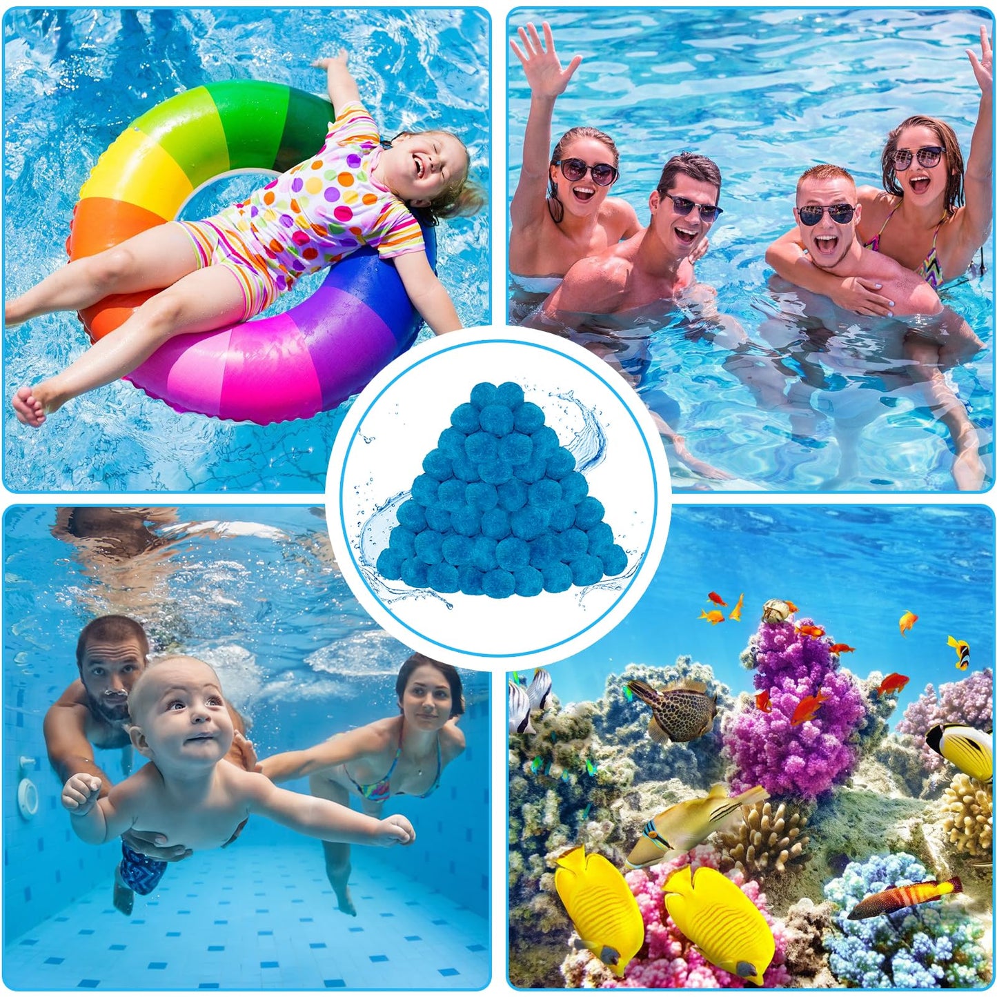 WLLEYAY 4 lbs Pool Filter Balls, New Upgrade Efficient Swimming Pool Filter Sand Alternative, Reusable Eco-Friendly Blue Filter Media Balls, Replace 150 lbs Filter Sand, Lasts for Several Seasons