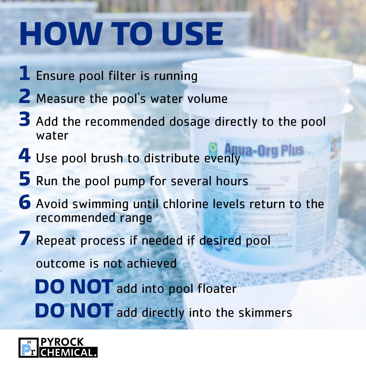 Pool Shock by Aqua Org Plus - 65% Granular Cal Hypo - Swimming Pool Shock for In-Ground, Above Ground, Spas & Hot Tubs - 50 Pound Pail