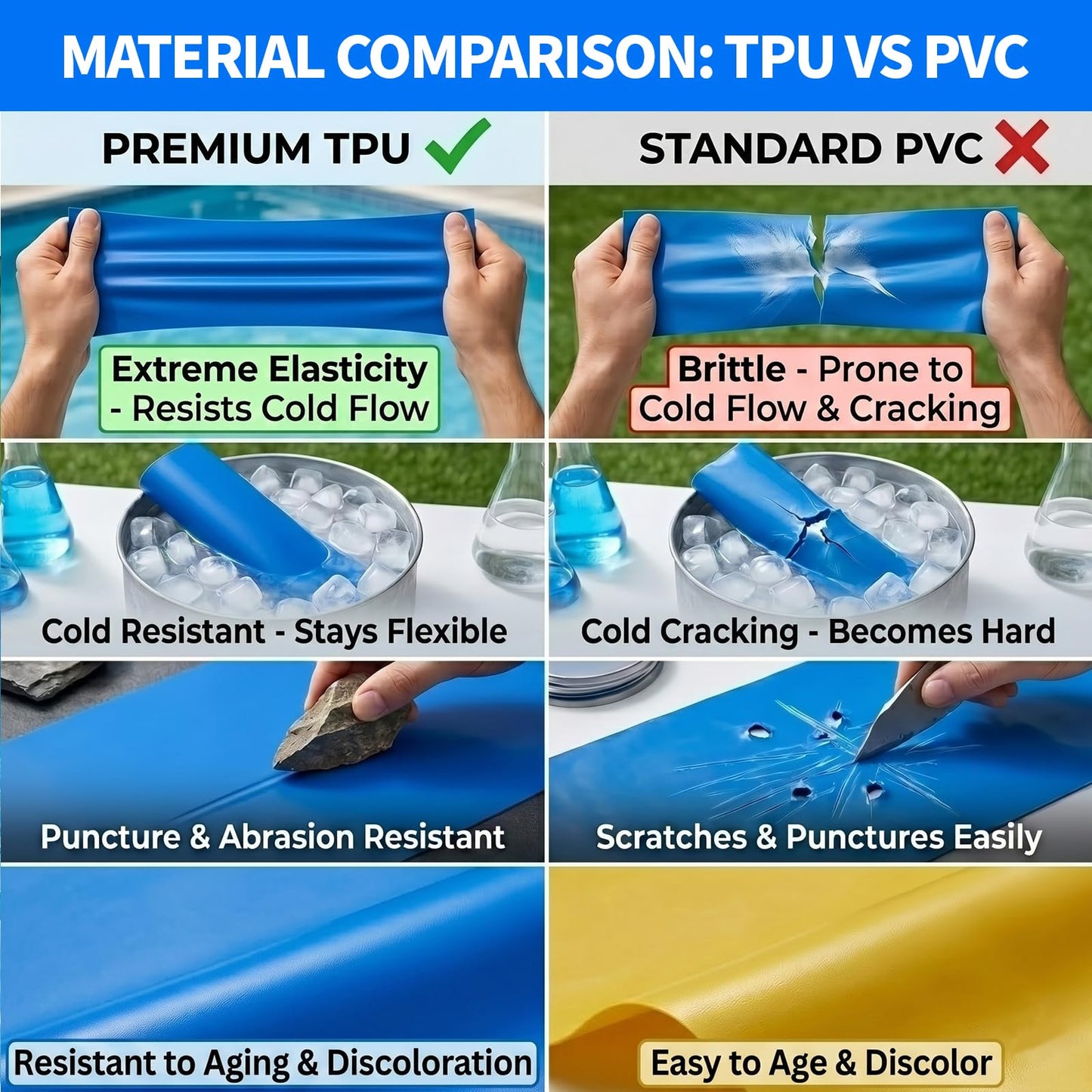 Extra Large Pool Patch Repair Kit, 4ft x 2.8ft TPU Heavy Duty Vinyl Pool Liner Patch for Above Ground Pools Underwater Self-Adhesive Inflatable Floats Bounce Houses Tents Air Mattress Blue