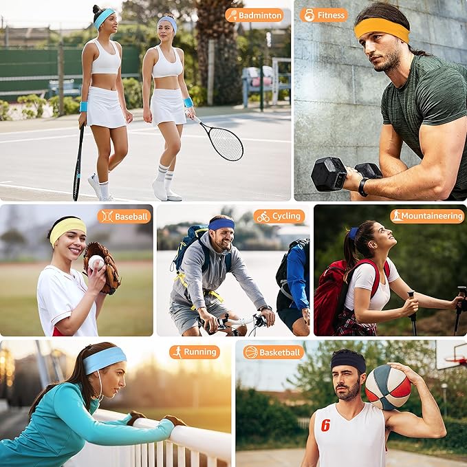 DiyJibb Headbands for Women, Stretchy Non Slip Soft Cotton Cloth Hair Bands for Sports, Workout, Yoga and Running, 7pcs