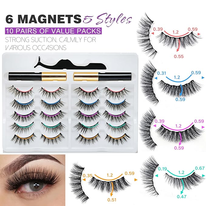 Royaomis 10 Pairs Cat-Eye Magnetic Eyelashes with Applicator Natural Look, 3D Magnetic Lashes With Eyeliner, Fake Eyelashes Magnetic, Eye Lashes Pack Natural Magnetic Eyelashes(New2Ã¯Â¼Â