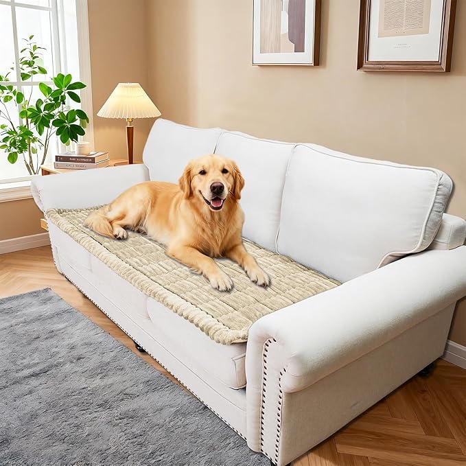 Waterproof Couch Cover for Dogs Washable,Non Slip Fuzzy Durable Couch Covers for 3 Cushion Sofa Pet Friendly Sofa Cover Dog Thick Soft Slipcovers Protector Couches Mat Bed (Brown, 27.6" x 82.7")
