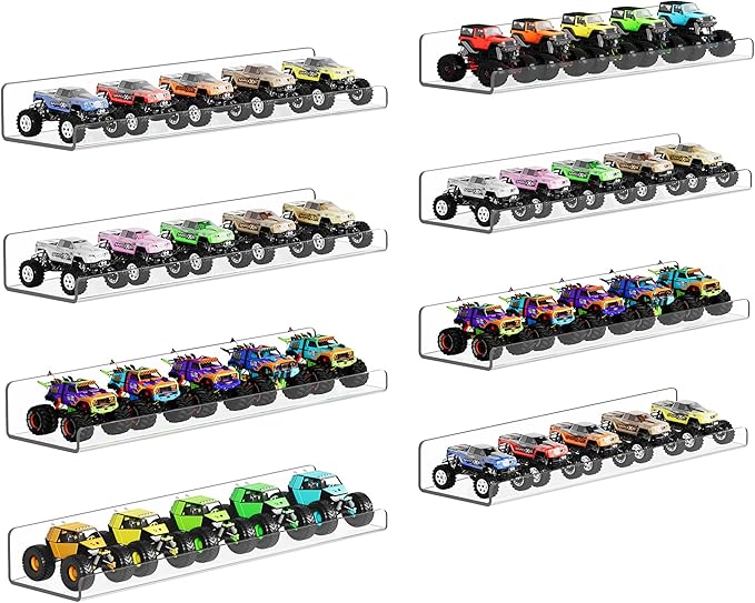upsimples 8 Pack Acrylic Shelves Wall Organizer and Storage, 15" Display Shelf for Figure, Toy Cars, Perfume, Kids Bookshelf for Bedroom, Nursery, Craft Room, Clear