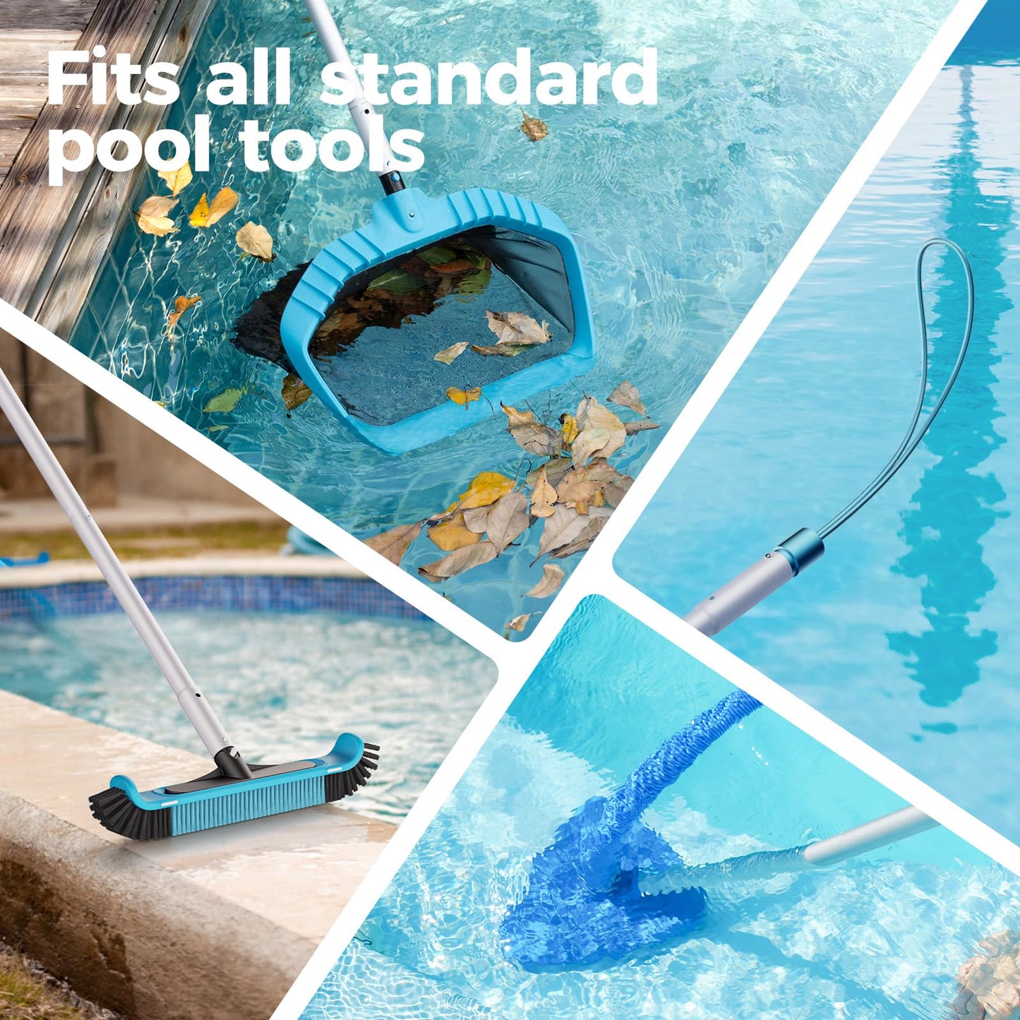 Mowend 10.5 Foot Aluminum Telescopic Swimming Pool Pole - 8 Adjustable Connecting Sections, Expandable Step-Up Length - Attach Connect Skimmer Nets, Rakes, Brushes, Vacuum Heads, Maintenance