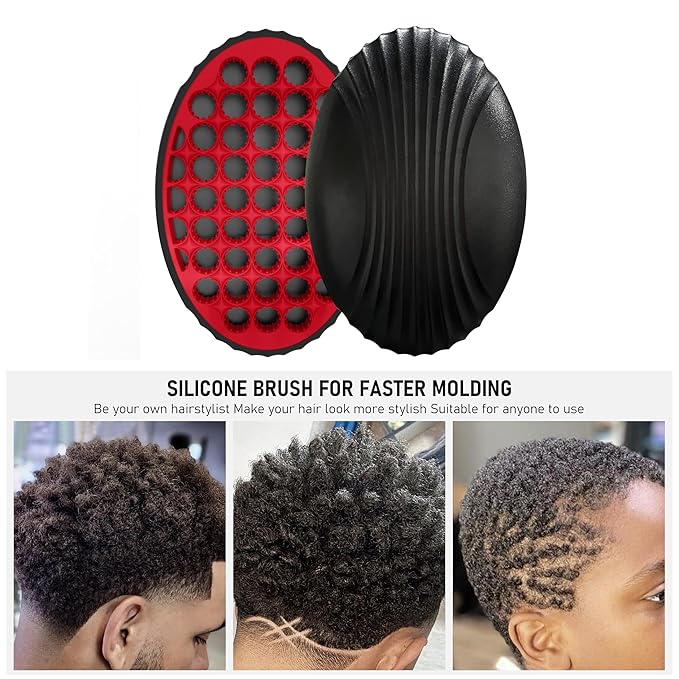 PARAO-Silicone Curling Brush,Magic Wave Afro Comb,Two Sides InterchangeTwist Tool,Hair Curler Brush For Men Women Boy Girl,2-Piece SetÃ¯Â¼ÂRedÃ¯Â¼Â