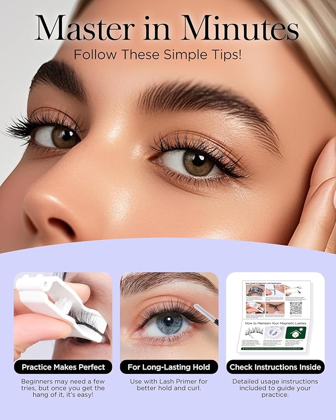 BEYELIAN Portable Magnetic Eyelashes with Applicator Kit All-In-One Box, Upgrade Soft Reusable Magnetic Lashes, No Glue Needed False Eyelashes AYT27 (Lightweight & Comfortable)