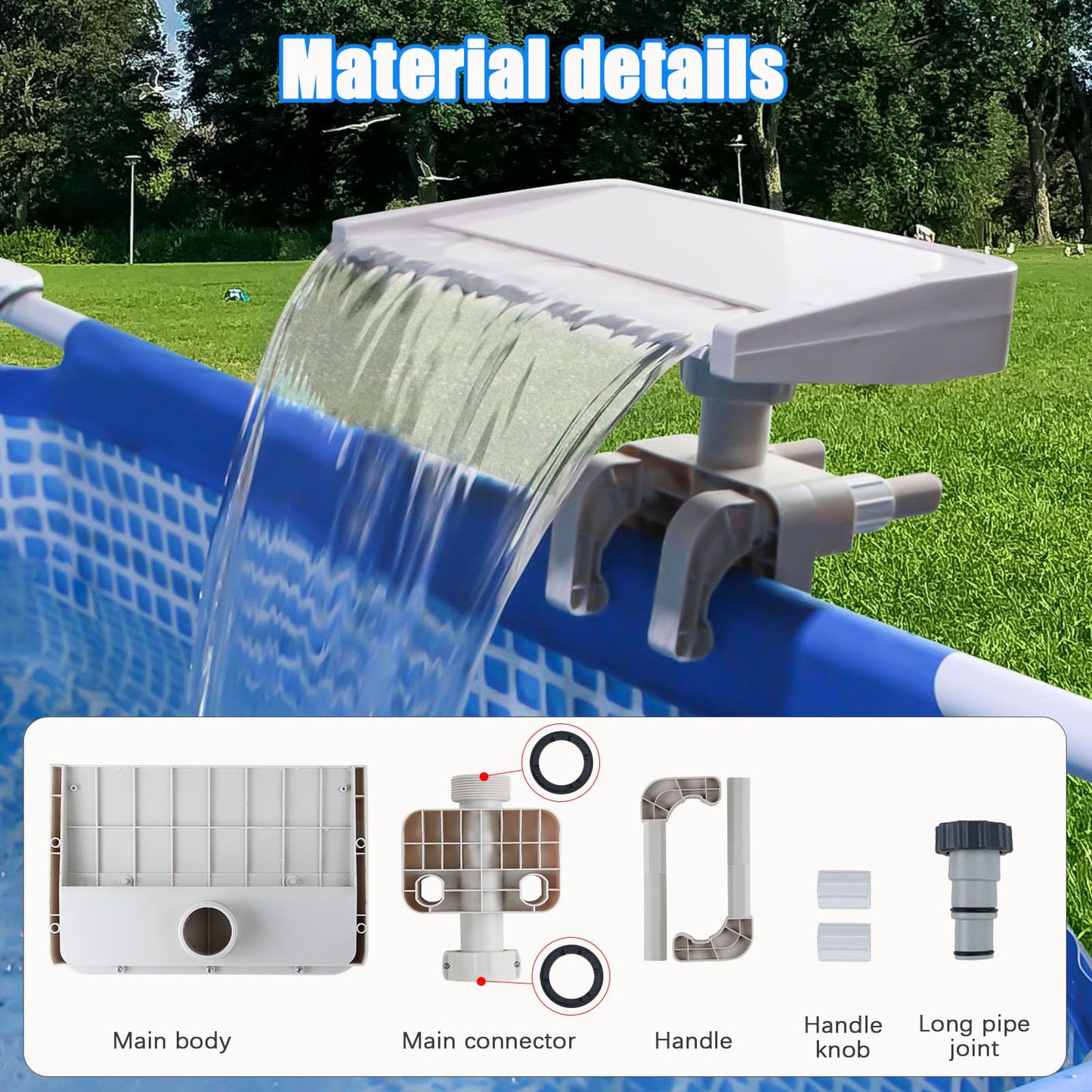 Pool Waterfall Creating Soothing White Noise Sound, Pool Waterfall with Relaxing Sound for Above Ground Pools, Peaceful and Soothing on Hot Days, Power by Filter Pump