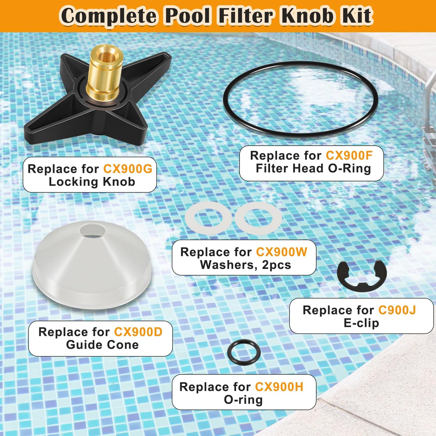 CX900G Pool Filter Locking Knob & CX900DA Knob Kit Fit for Hayward Star-Clear Plus Cartridge Filter Models C751 C900 C9002 C1200 C12002 C12002S, Replace for CX900D/CX900H/CX900W/C900J/CX900F