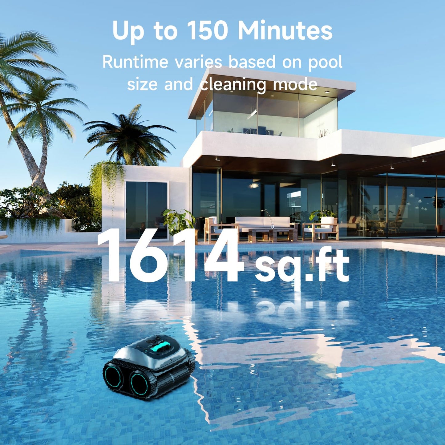 WYBOT Pool Vacuum for Inground Pools, 4-in-1 Cordless Robotic Pool Cleaner for Above Ground Pools, Triple-Motor up to 1,614 Sq.ft, Wall & Waterline Cleaning, WiFi & Bluetooth (Grey with Green)