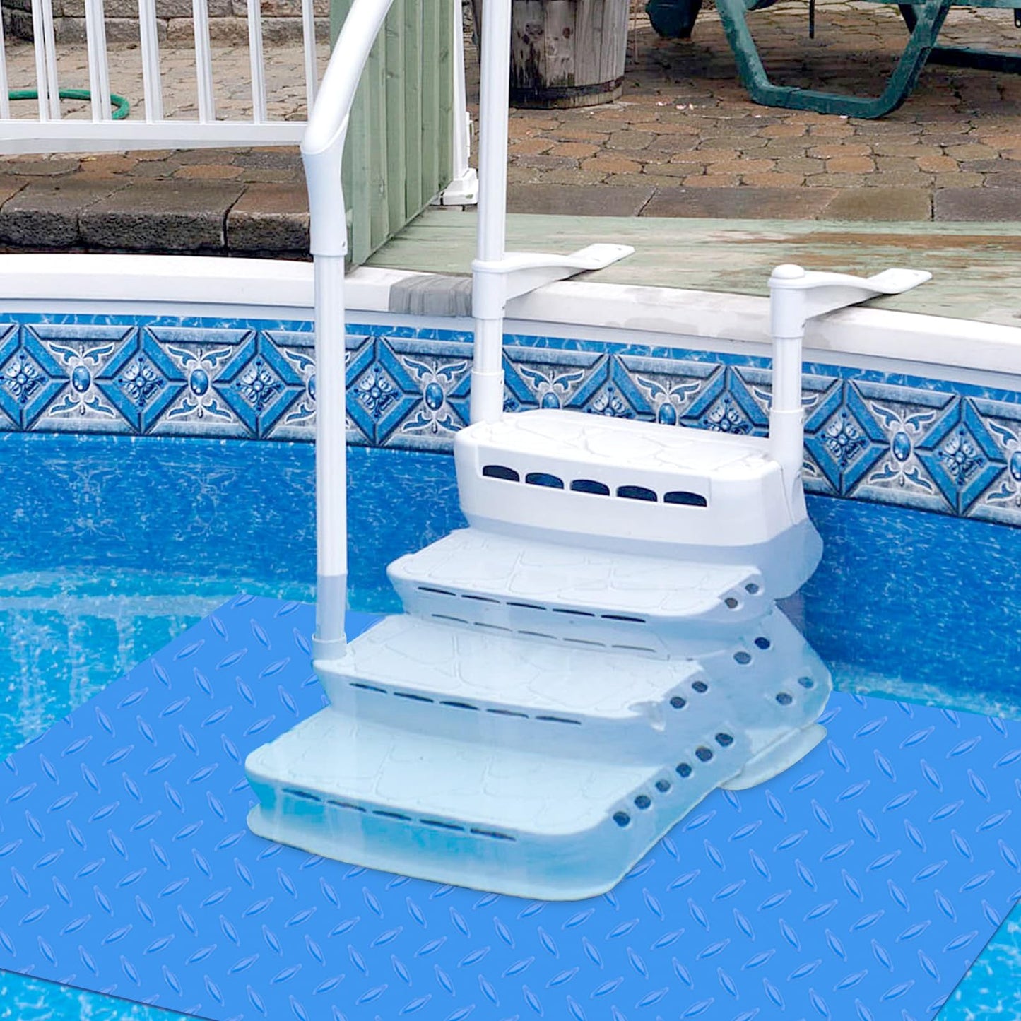 45x60 inches Swimming Pool Ladder Mat Protective Swimming Pool Step Pad for Above Ground Swimming Pool Ladder Pad Vinyl Non-Slip Pool Liner