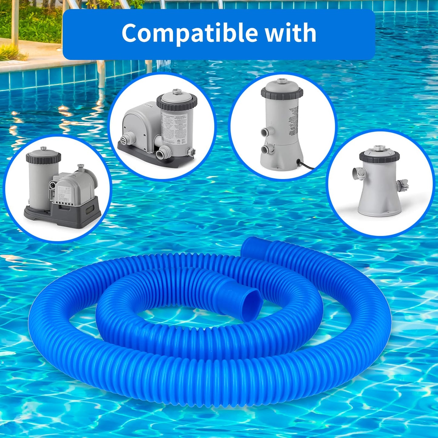 Homyplaza Replacement Pool Hoses for Above Ground Pools, 2 Pack, 1-1/4" Diameter x 59" Length, Includes 4 Metal Clamps, Compatible with All 1.25" Pool Filter Pumps