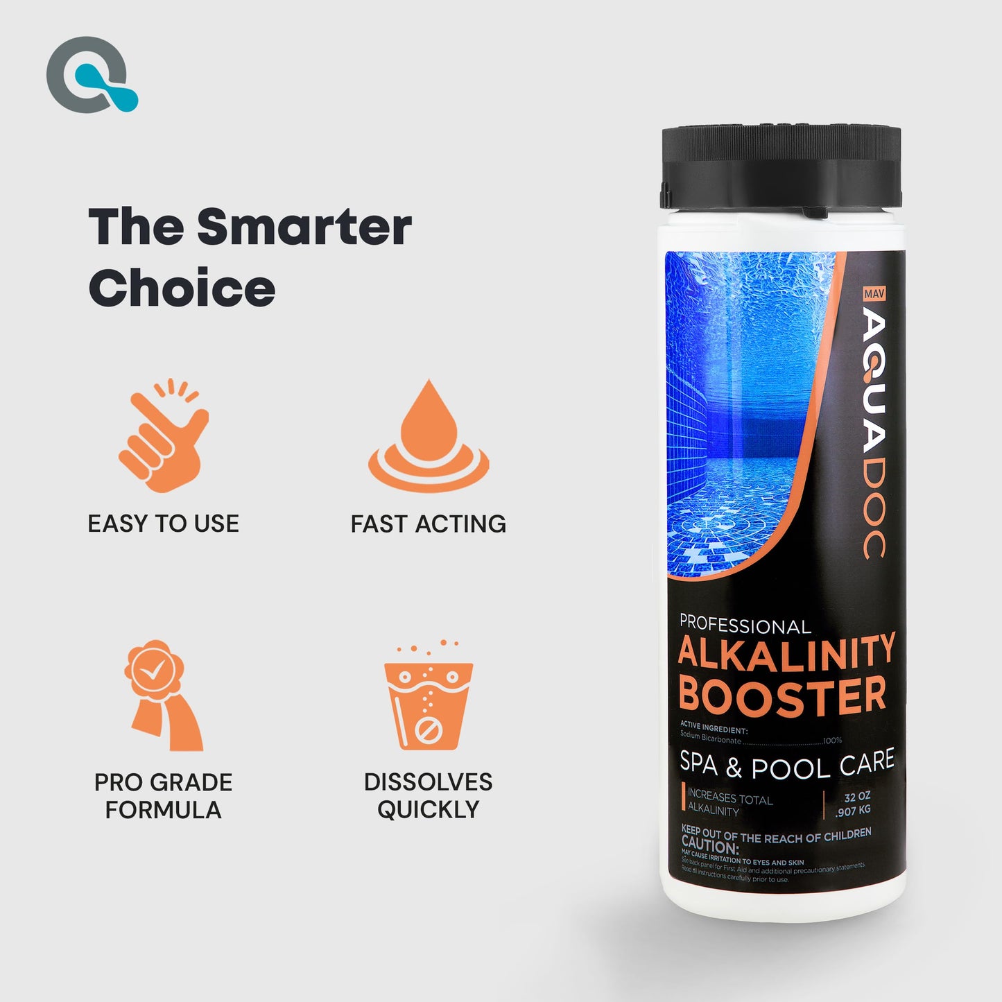 AquaDoc Spa Alkalinity Increaser for Hot Tub - 32oz (2 Pack) - Sodium Bicarbonate Granules for Water Balance and Preventing pH Bounce - Made in USA