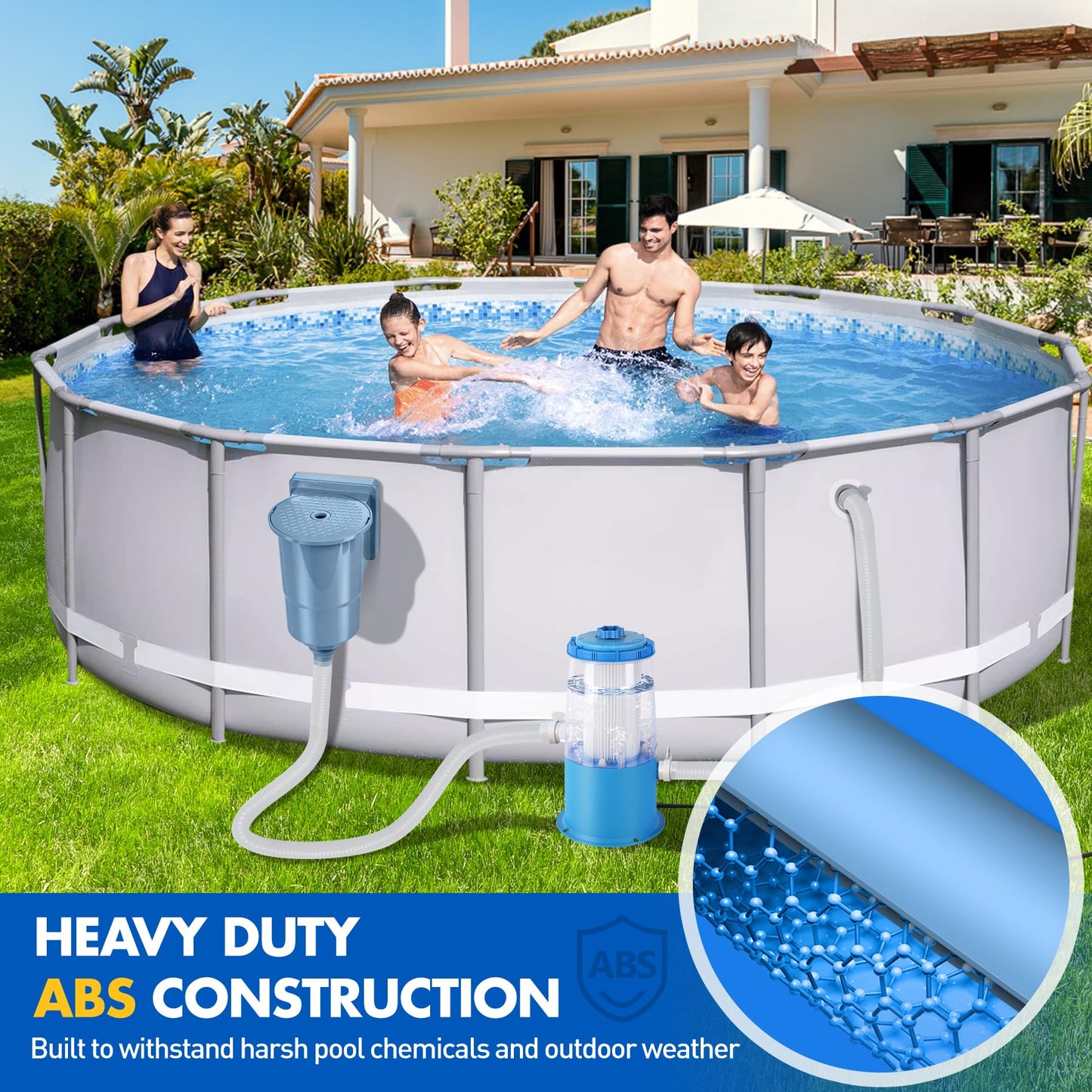 DeeprClean Through Wall Skimmer for Above Ground Pool, Heavy Duty Wall Mount Pool Skimmer Kit, Universally Fits All Standard Pool Wall Openings, In Wall Pool Surface Skimmer for Above ground Pool-Blue
