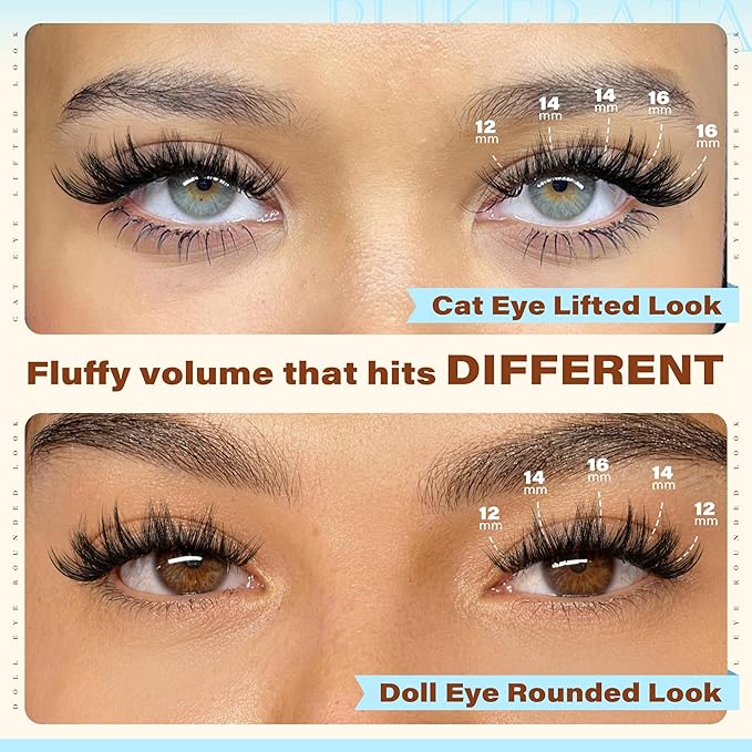 PHKERATA 12-14-16mm Fluffy Lash Clusters Wispy Eyelash Clusters for Volume, C Curl Fairy Cluster Eyelash Extensions, DIY Individual Lashes with Soft Thin Band