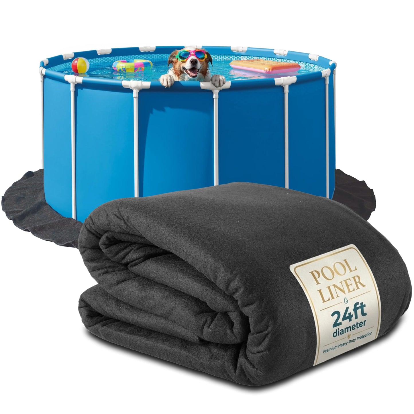 Above Ground Pool Liner Pad, 24' Foot Round, Pre-Cut Heavy Duty Outdoor Pool Pads for Above Ground Pools, Black Swimming Pool Liners for Padding and Protection, Thick Pool Mats to Prevent Punctures