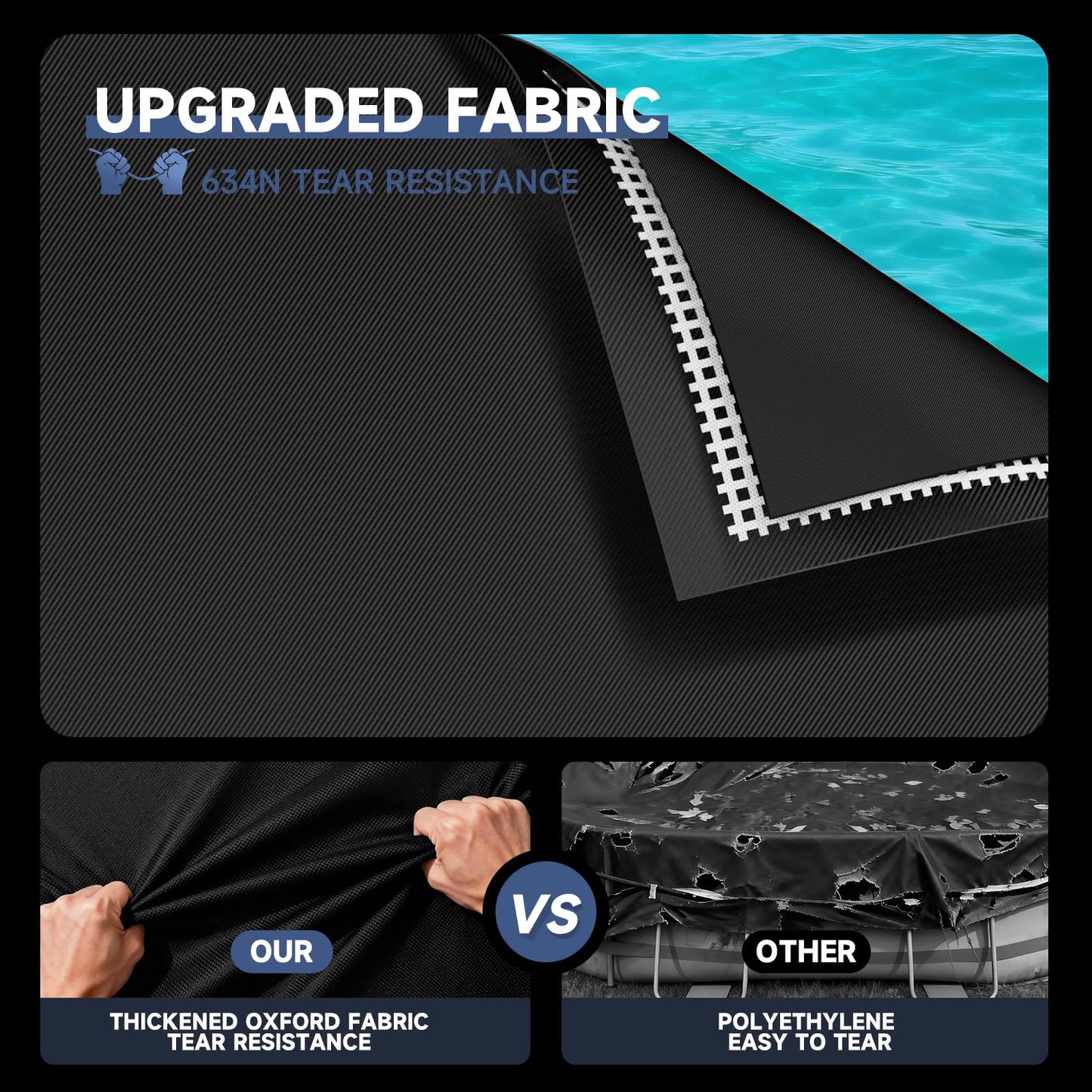 LXKCKJ 7x10 FT Rectangular Pool Cover for Above Ground Pool, Solar Oval Pool Cover Protector, Winter Pool Cover with Accessories Set Ideal for Cold and UV Resistant, Dustproof (Black)