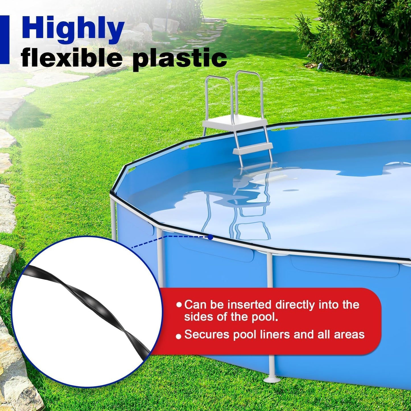 Svepndic 60PCS Pool Coping Strips for Overlap Above Ground Pool Liners, Pool Liner Lock Clips Replacement, Fits Up to 24ft Round, 12x24ft to 16x24ft Oval Pools