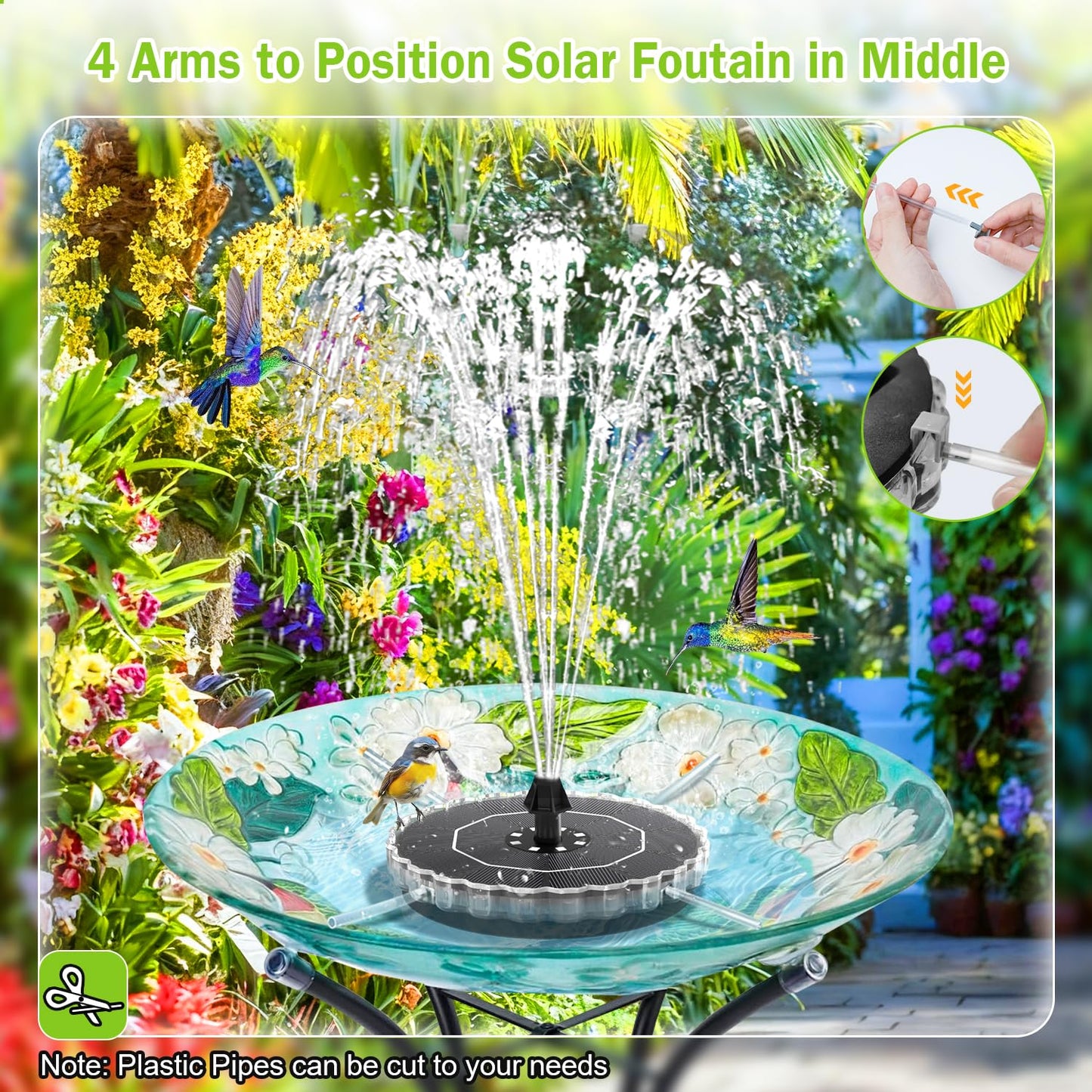 GAIZERL Solar Fountain, 2026 Upgrade 3.5W Solar Bird Bath Fountains with Colorful Ring LED Lights, 2000mAh Battery, 7 Nozzles and 4 Fixers, Solar Water Fountain Pump for Pond, Pool, Patio and Garden