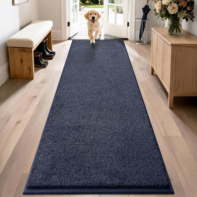 PURRUGS Dirt Trapping Door Mat 24" x 84", Non-Slip Machine Washable Entryway Rug, Dog Doormat, Indoor Front Door Mat, Super Absorbent Entry Rug for Muddy Shoes & Paws, Navy Blue