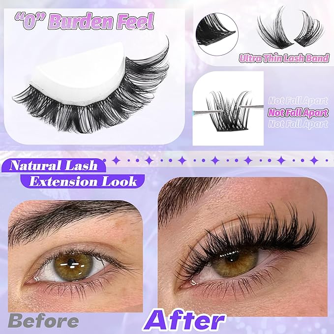 ALICE Lash Clusters Wispy Eyelash Clusters 10-18mm 168pcs Cluster Eyelash Extensions Natural Volume Lash Extensions DIY Individual Lashes with Soft Thin Band