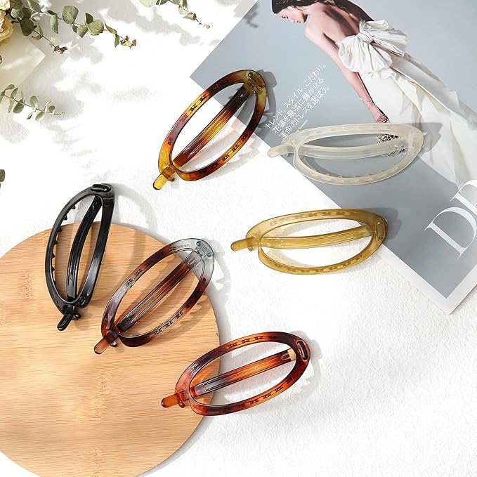 French Concord Hair Clips Claw - 6Pcs Side Slid Flat Hair Clips for Volume Strong Hold No Slip Grip Hair Claw Clips for Women Girls Thick Thin Hair (Tortoiseshell(Small,3.35 inches))