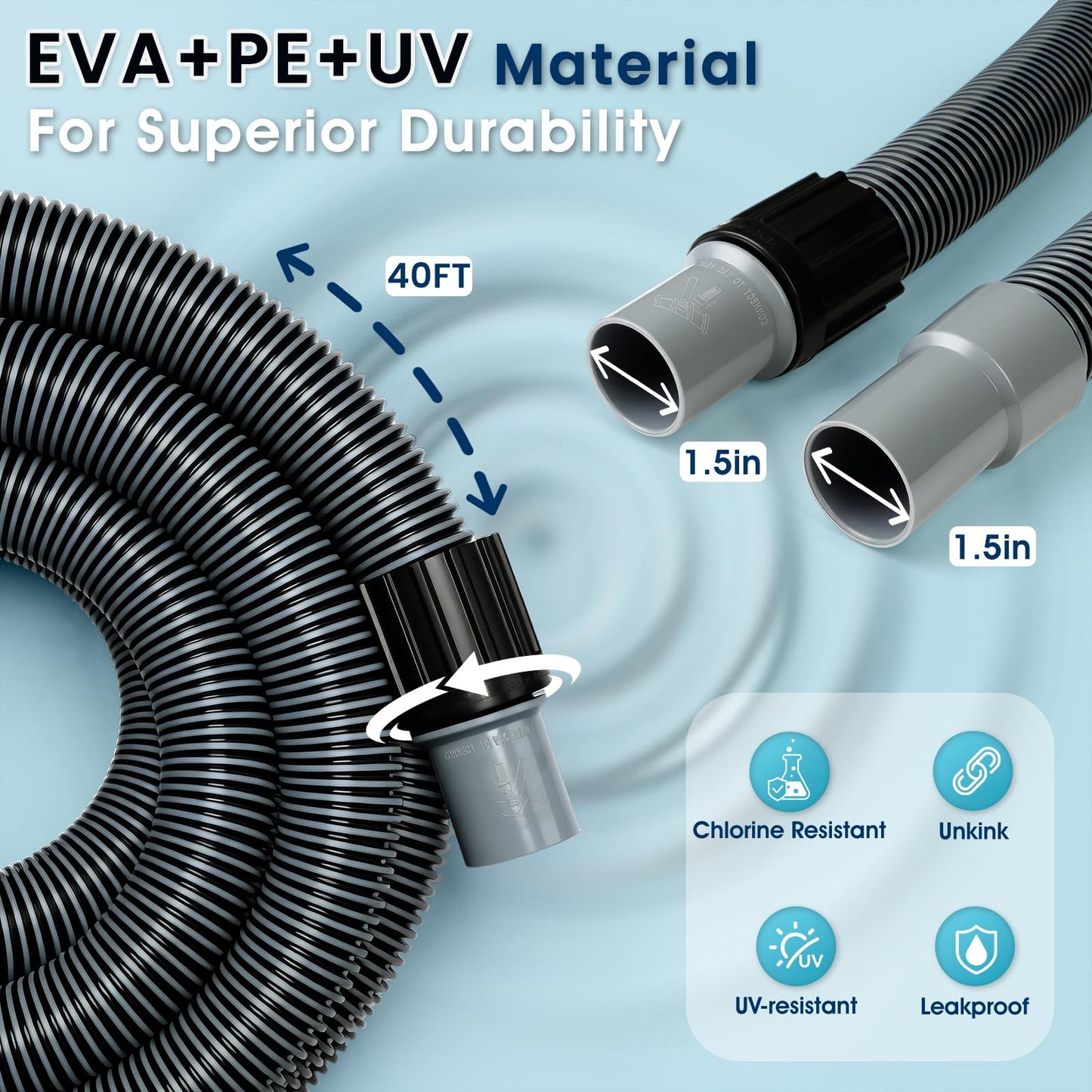 Sepetrel Professional Pool Vacuum Hose and Head – Heavy Duty Hoses with Swivel Cuff and Weighted Flexible Vacuum Head, for Ingraound & Above Ground Pools