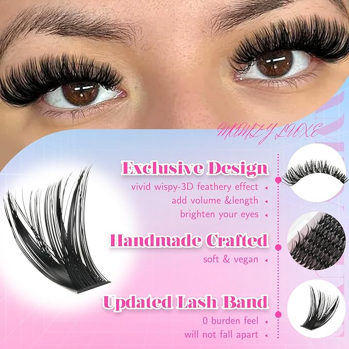 Lash Clusters 708PCS Cluster Eyelash Extensions 10-16MM Wispy Lashes Clusters 30+40+50+60+80+100D Eyelash Clusters Mix Daily Look Fake Eyelashes Extension