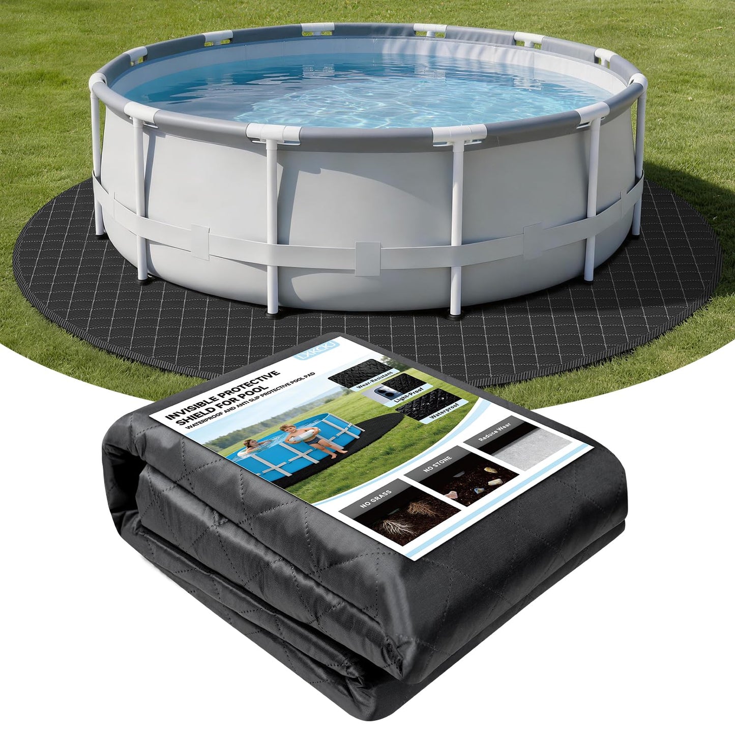 LXKCKJ 10FT Round Pool Pads for Above Ground Pool, Protects Pool Liner Heavy Duty Puncture Resistant Fabric Pool Mats for Pool Bottom - Prevents Punctures - Weed Barrier - Extends Liner Life