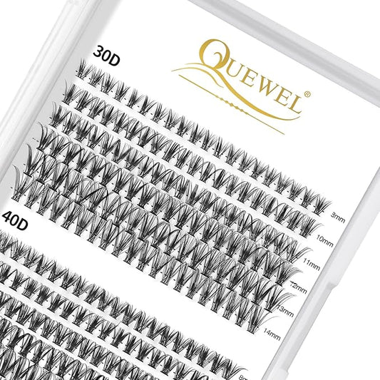 QUEWEL Cluster Lashes 240Pcs Individual Lashes 30D+40D C Curl Mix8-14mm Lash Extensions Clusters Lashes Soft&Natural False Eyelashes Individual DIY Eyelash Extension at Home(30D+40D C MIX8-14)