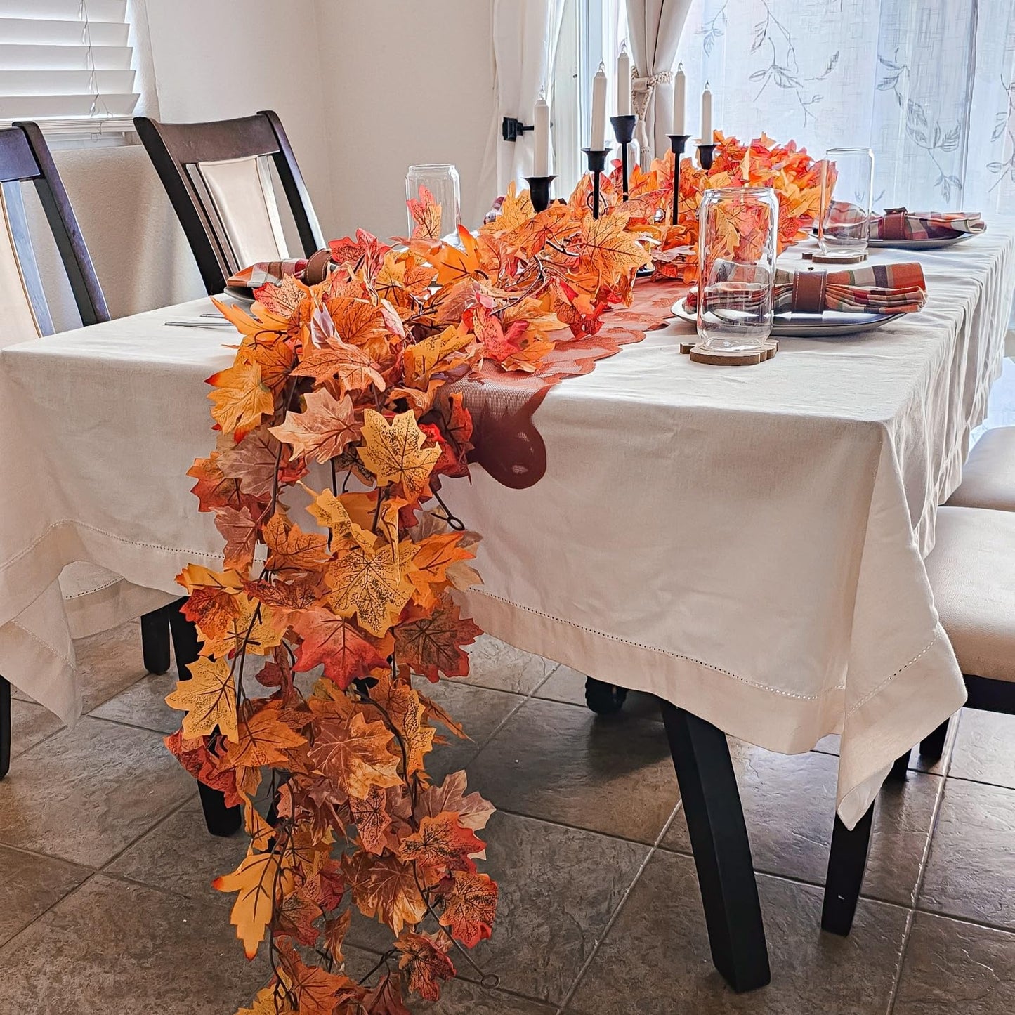 CQURE 5 Pack Fall Leaf Garland, Total 29.5Ft Artificial Fall Vines Autumn Garland Fall Maple Leaves Thanksgiving Decor for Home Wedding Fireplace Christmas