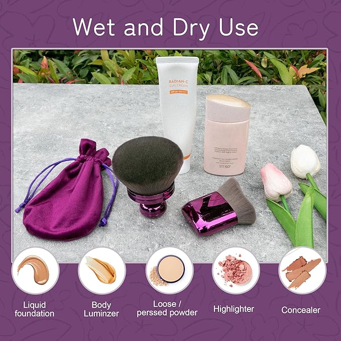 Blend & Blur Extra Large Body Makeup Brush for Self Tanner,Leg Makeup & Bronzer Self Tan Applicator, 3.2inch Wide Round Head Kabuki Brush For Application with Drawstring Bag (Purple2)