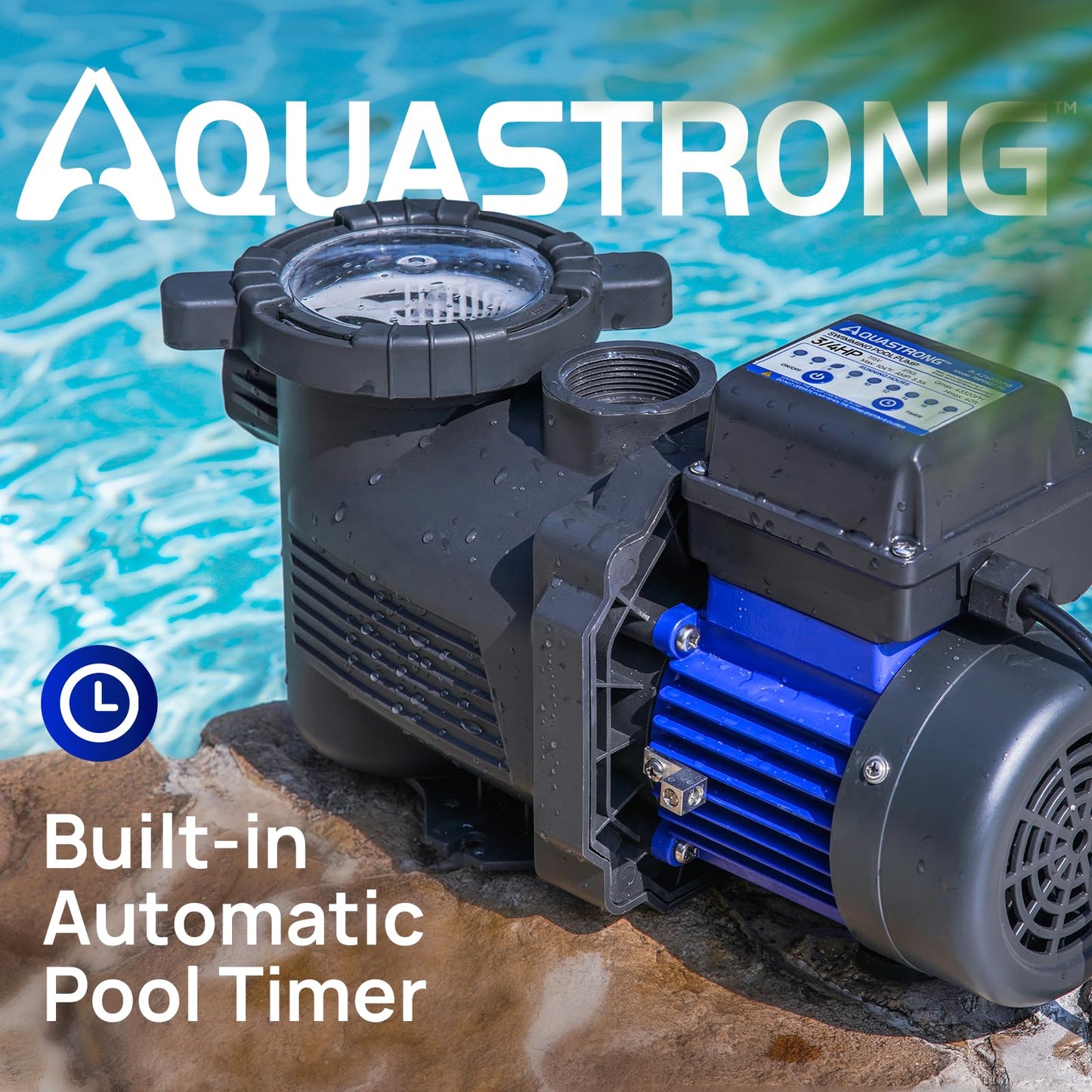 AQUASTRONG Above Ground Pool Pump 115v High Flow 1.25"&1.5''adapter Powerful Self Primming Swimming Pool Pumps with Filter Basket,4332GPH 3/4 HP with Timer