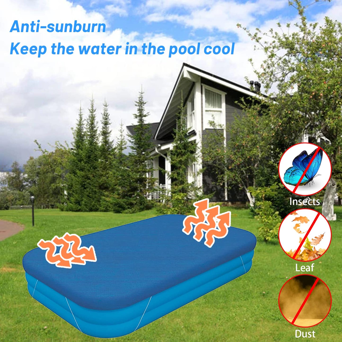 Rectangle Pool Cover, Inflatable Underground Pool Cover Dust and Rainproof Home Pools Cover, Fits 120 in x 72 in Frame Pool and Solar Cover for Garden Outdoor (10ft X 6ft)