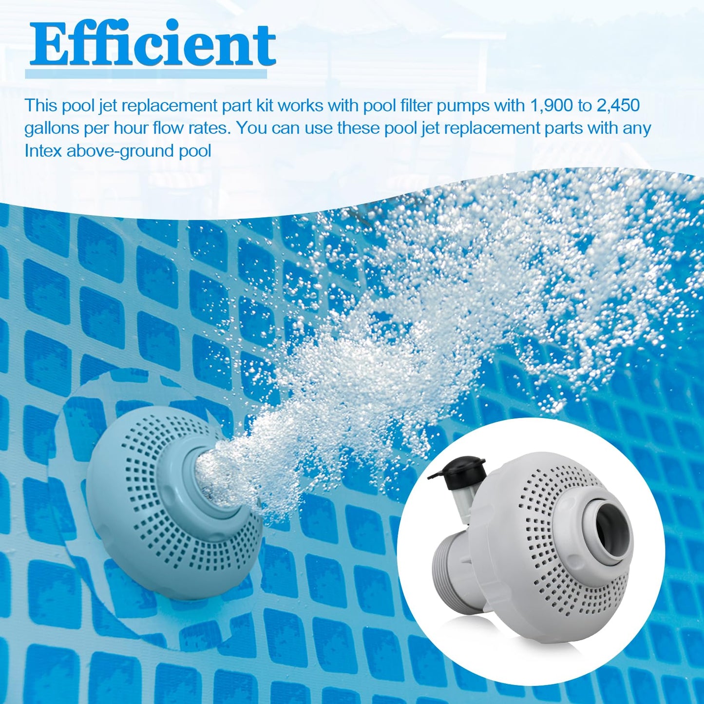 12355 Large Inlet Air Nozzle Compatible with Intex 1900-2450gph Pumps, Pool Return Jet for Intex Above Ground Swimming Pool Replacement Part Kit, Pool Strainer Grid Inlet Water Jet Nozzles, 1 Pack