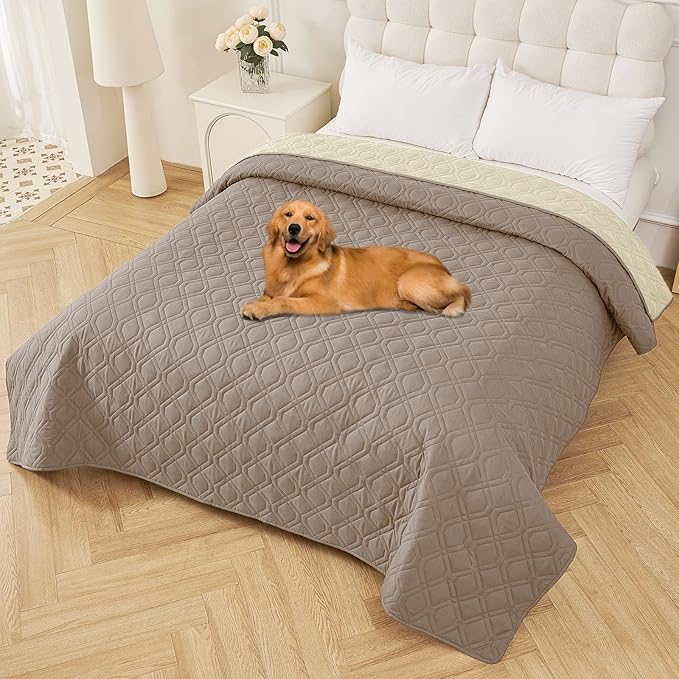 Smiry Reversible Waterproof Couch Covers for Sofa, Washable Dogs Pet Couch Covers for 3 Cushion Sofa Pet Friendly, Water Resistant Furniture Protector Slipcover, Geometric (82"x82", Taupe/Beige)