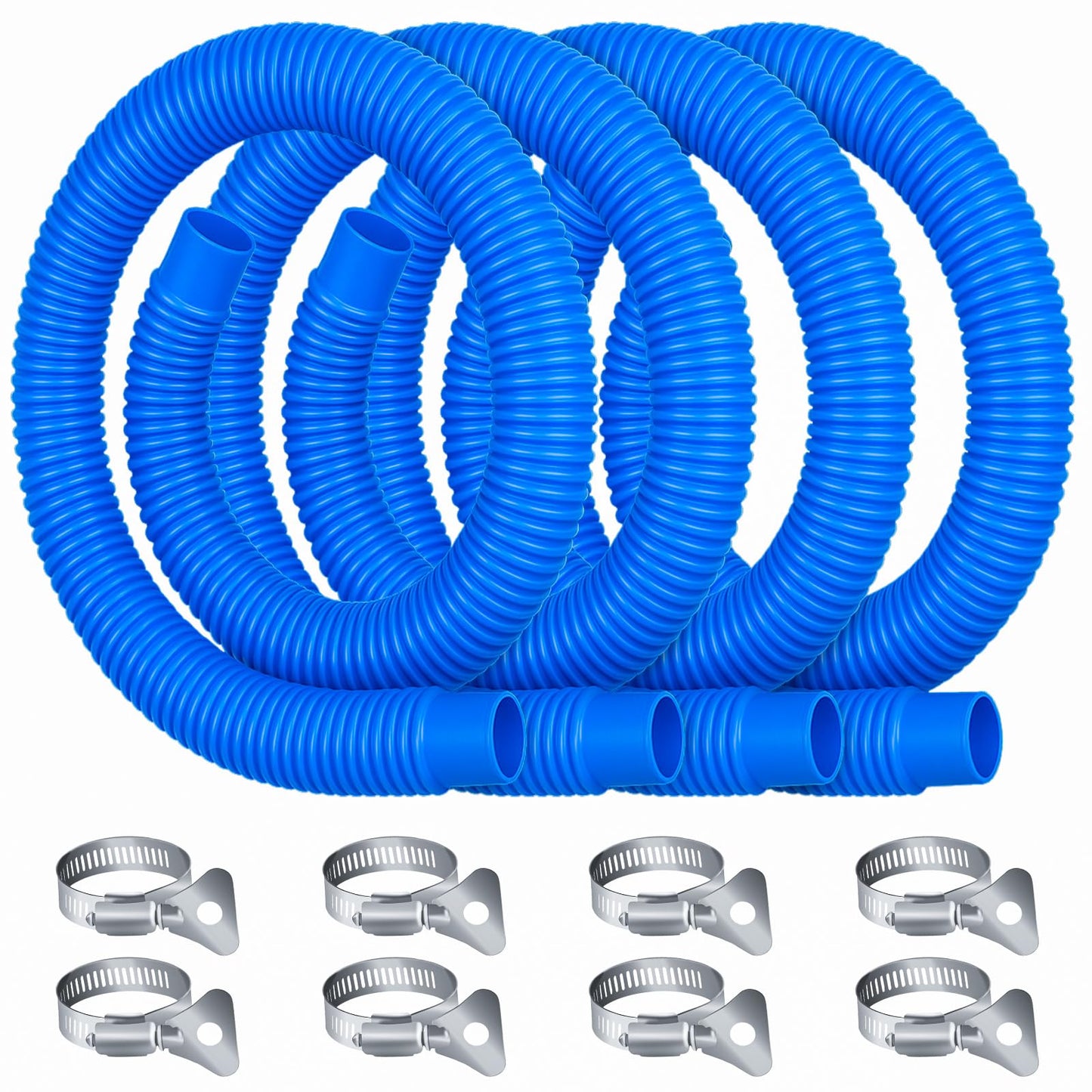 Homyplaza Replacement Pool Hoses for Above Ground Pools, 4 Pack, 1-1/4" Diameter x 59" Length, Includes 8 Metal Clamps, Compatible with Intex Pool Filter Pump 607, 637