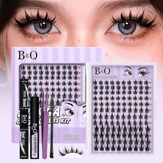 B&Q Manga Lash Clusters Kit Anime Lashes 10-18mm Mixed 120pcs Eyelash Extension Kit Thick Curly Manga Style Feature Spike Eyelash Clusters Perfect Choice for Beginners at Home(KIT-Anime 03)