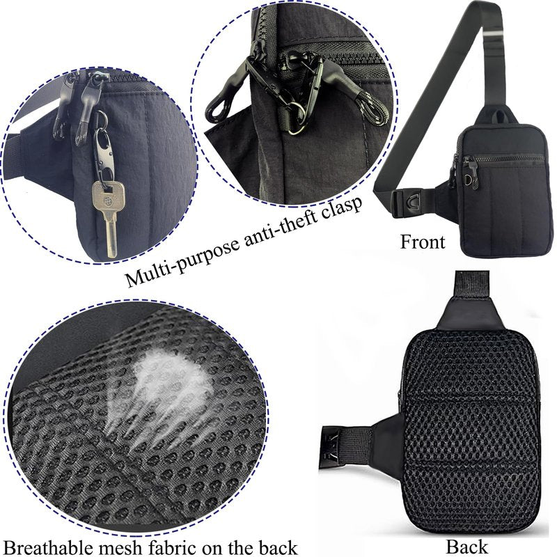 Vpoofree Mini Anti Theft Sling Bag for Men Crossbody,Small Chest Bag Casual Trendy Waterproof Lightweight Phone Crossover Daypack (Black mini anti theft crossbody sling bag)