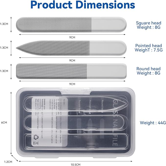 Premium 3-Piece Crystal Glass Nail File Set with Storage Case, Professional Reusable Fingernail Files for Natural Nails, Portable Manicure Pedicure Tools for Home Travel, Perfect Gift for Women