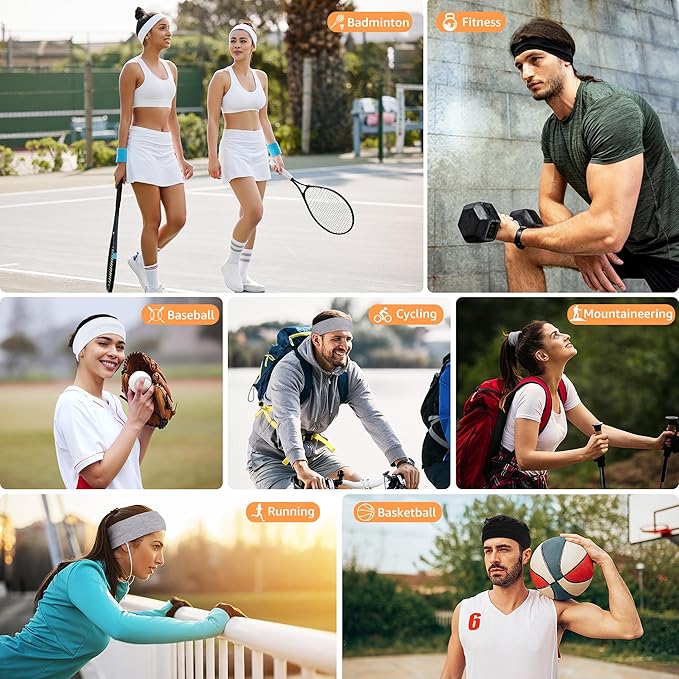 DiyJibb Headbands for Women, Stretchy Non Slip Soft Cotton Cloth Hair Bands for Sports, Workout, Yoga and Running, 7pcs
