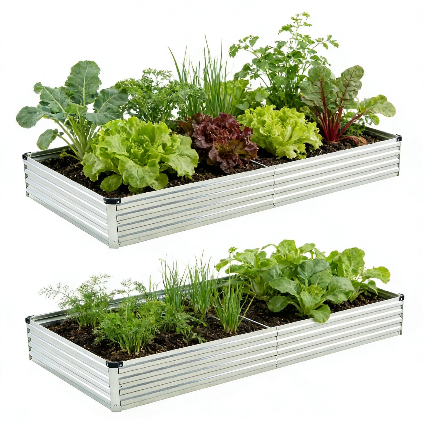 Foxlang 8x4x1ft(2 PCS) Galvanized Raised Garden Bed,Outdoor Planter Box Metal Patio Kit Planting Bed for Vegetables Flowers Herb,Silver