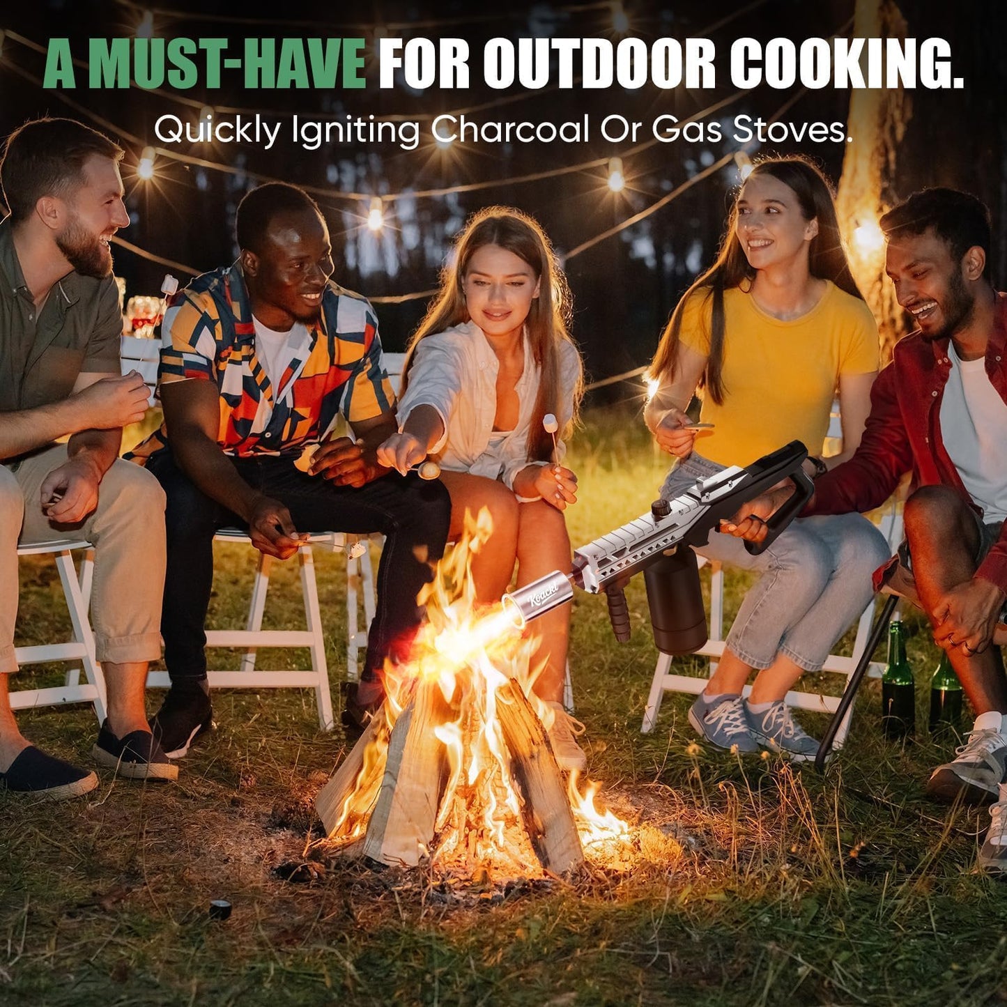 KOACKL Powerful Propane Torch Gun, Kitchen Torch with Adjustable Flame, Flamethrower Blow Torch Gun, Gas Welding Kits for BBQ, Searing Steak, Camping & Charcoal Torch Lighter(Tank Not Included)
